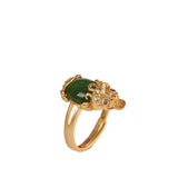 Gold-Plated Jade Ring with Ruby Accents for Women