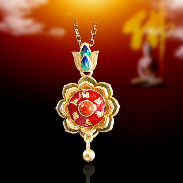 Gold Lotus Medallion with Red Enamel for Devotees