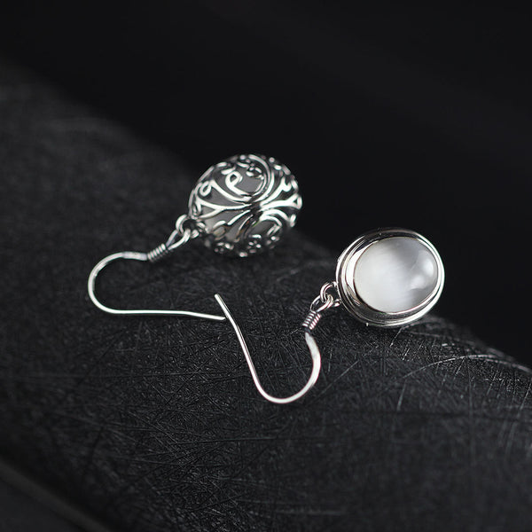 925 Silver Filigree Cat Eye Earrings - Women