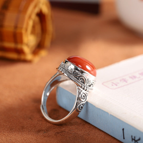 Sterling Silver Red Agate Ring for Women