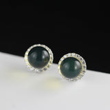 Elegant S925 Silver Green Onyx Stud Earrings