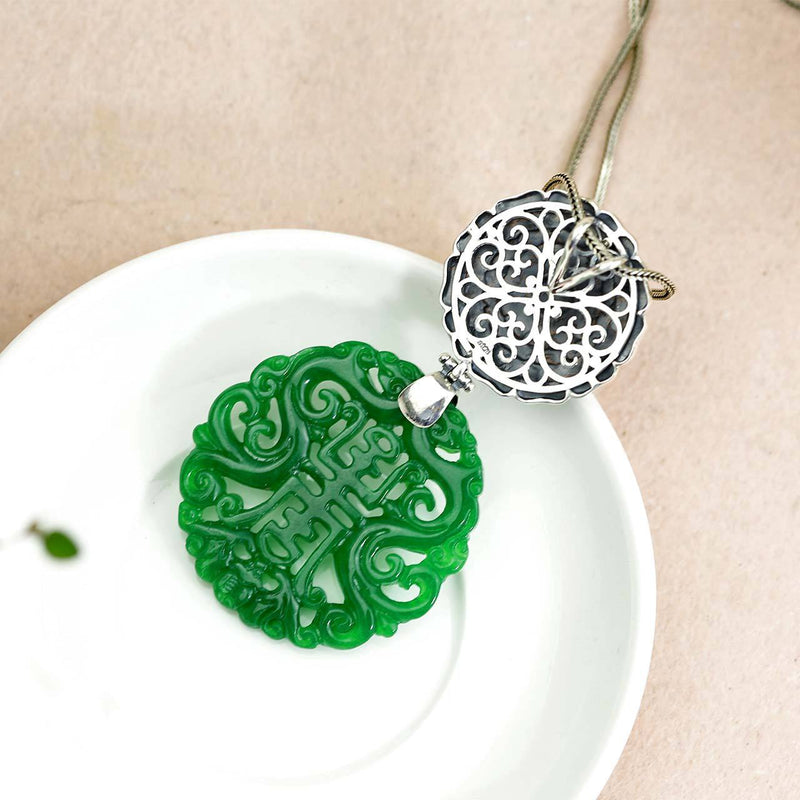 Elegant Jade and Silver Lotus Pendant - S925