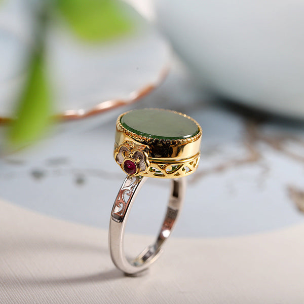 Jade Inlaid Gold & Silver Ring for Women