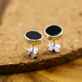 S925 Silver Onyx Studs - Modern Elegance