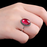 Red Jade Elegance: S925 Silver Ring for Women