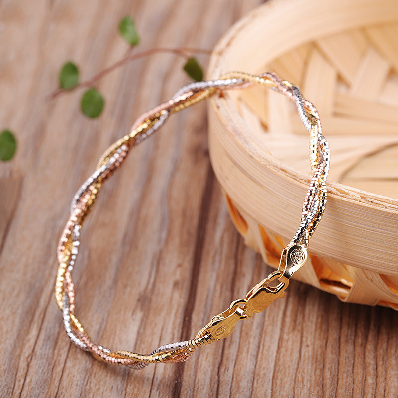 Tri-Tone Braided Gold Bracelet - Elegant Style