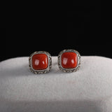 Vintage Red Garnet Earrings with Intricate Silver Filigree