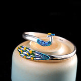 Peacock Enamel Sterling Silver Bracelet - SZ
