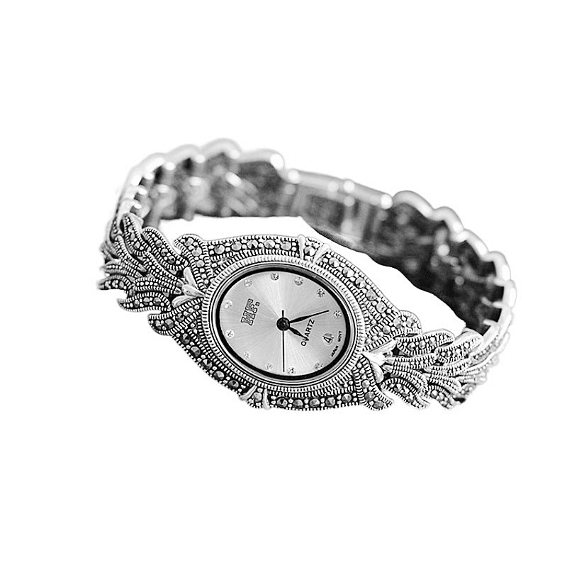 Vintage 925 Silver Leaf Pattern Women's Watch