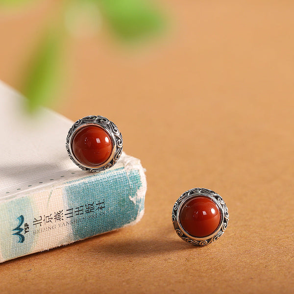 Vintage Red Carnelian Studs in 925 Silver - Elegant Classics