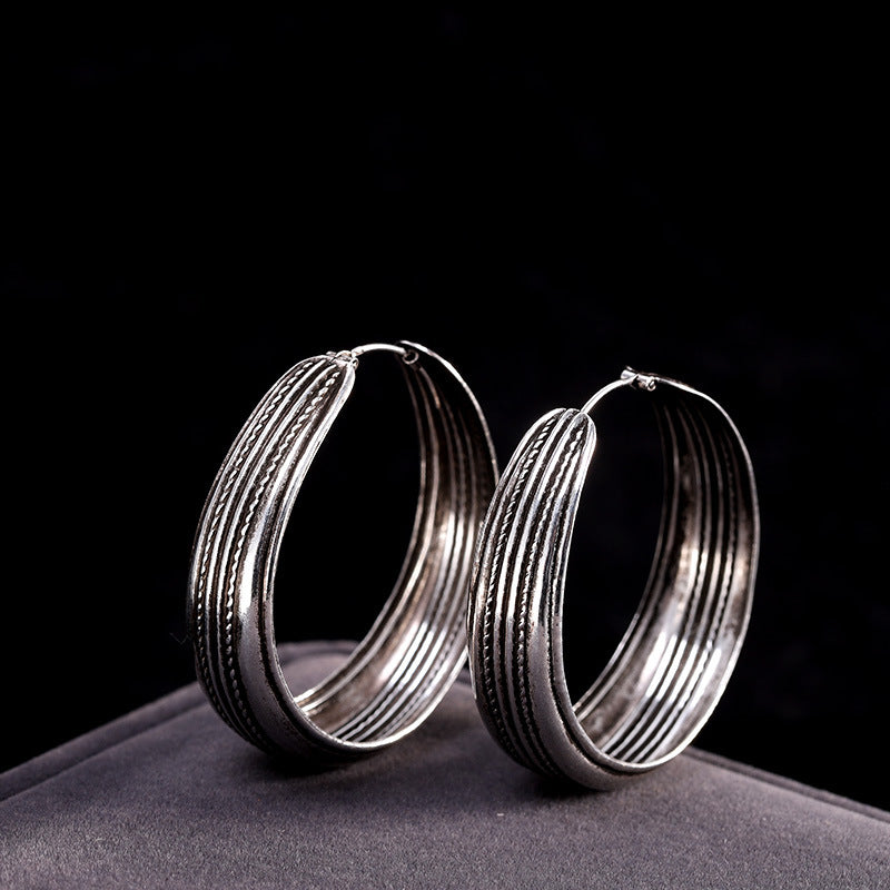 Antique Braided Silver Hoops for Elegant Women