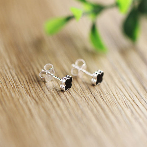 Sterling Silver Black Enamel Clover Earrings, S925