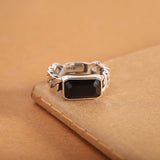 Sterling Silver Black Onyx Chain Ring for Men