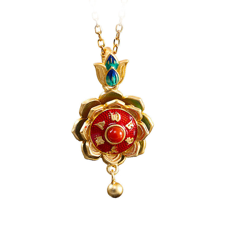 Gold Lotus Medallion with Red Enamel for Devotees