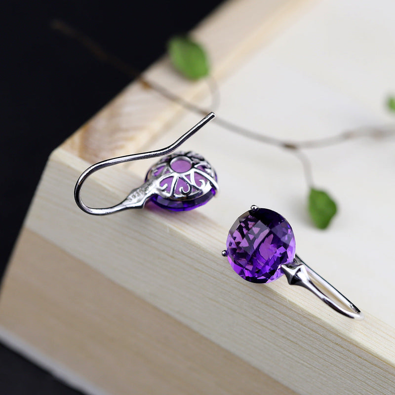 S925 Silver Amethyst Teardrop Earrings for Women