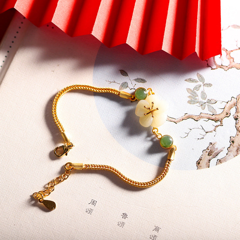 Golden Jade Blossom Bracelet - Timeless Elegance