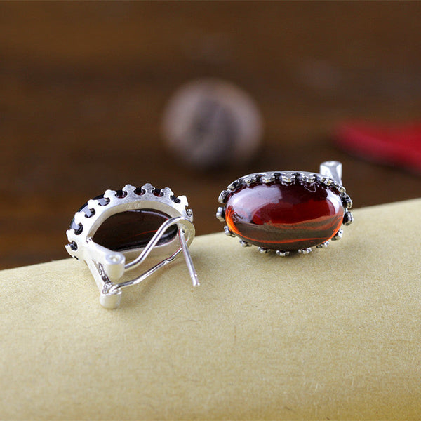 Garnet Elegance S925 Silver Oval Earrings