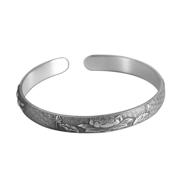 Handcrafted 99% Silver Lotus Cuff Bracelet