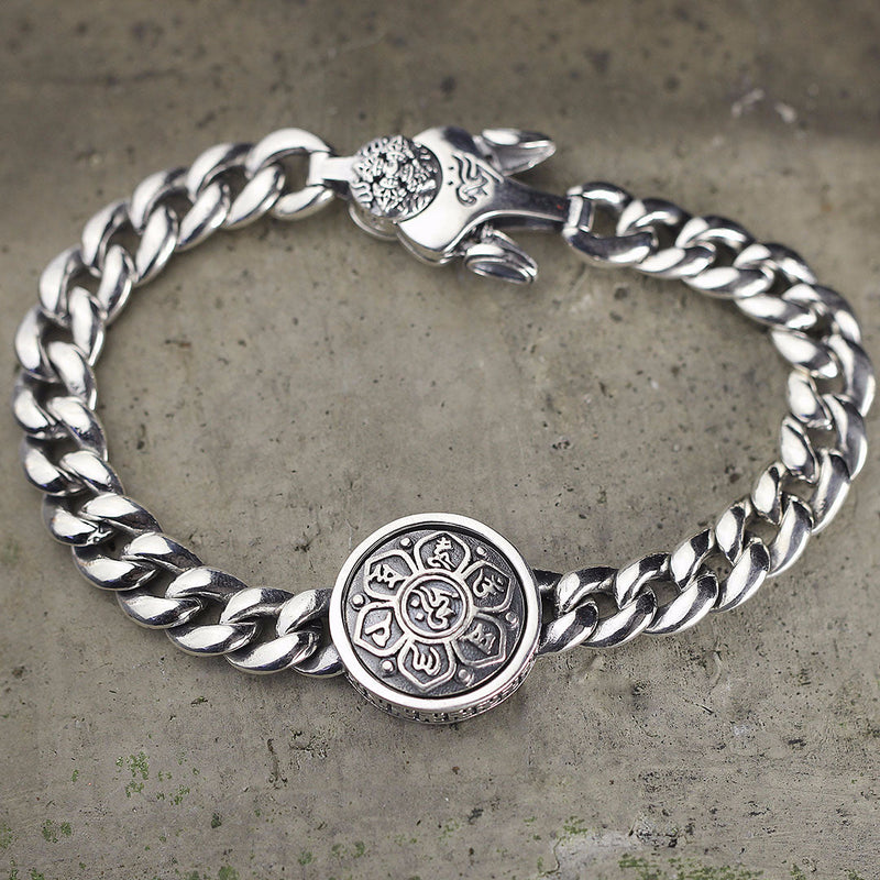 Sterling Silver Men's Bracelet: Lotus Design, S925