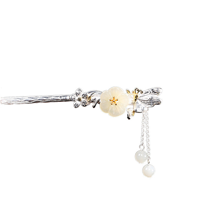 S925 Silver Jade Blossom Hairpin - Vintage Elegance