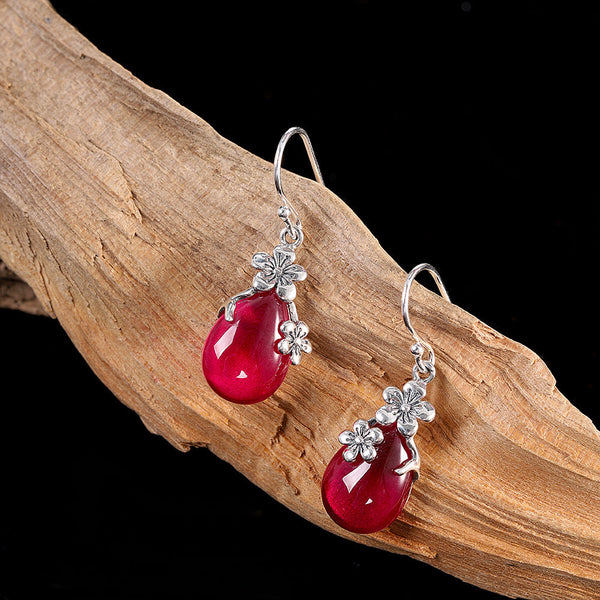 Ruby Blossom Sterling Silver Drop Earrings - Women's Accessories