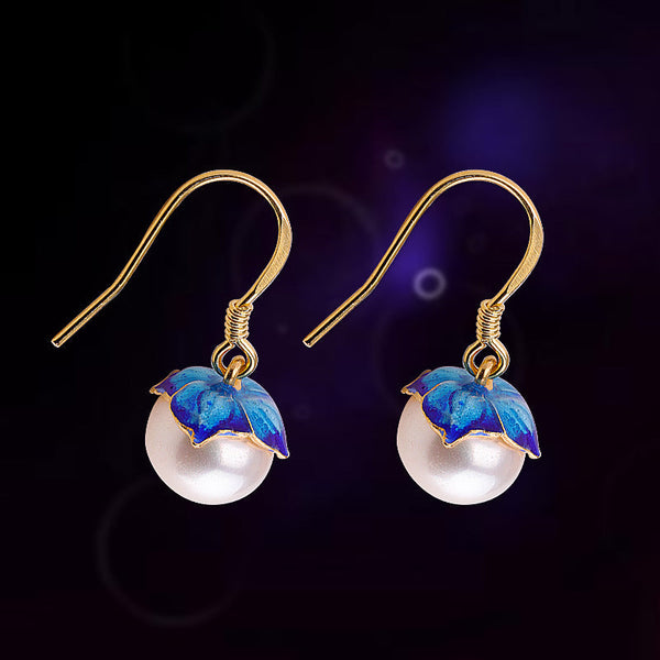 Lapis Blue Pearl Earrings - Elegant Gold Hooks