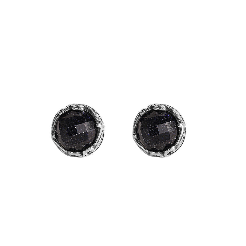 Vintage Blue Sandstone 925 Silver Stud Earrings