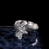 Golden Dragonfly on Sterling Silver Feather Ring