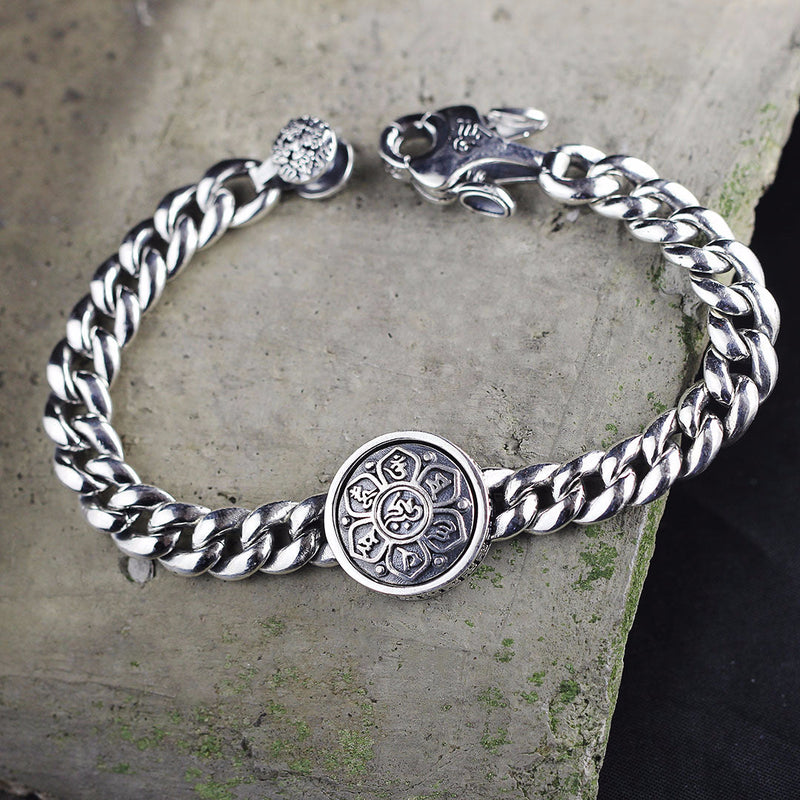 Sterling Silver Men's Bracelet: Lotus Design, S925