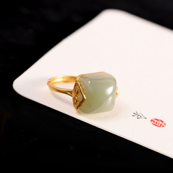 Golden Jade Serenity Ring for Elegant Women