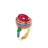 Vintage-Inspired Red Jade Adjustable Ring for Women