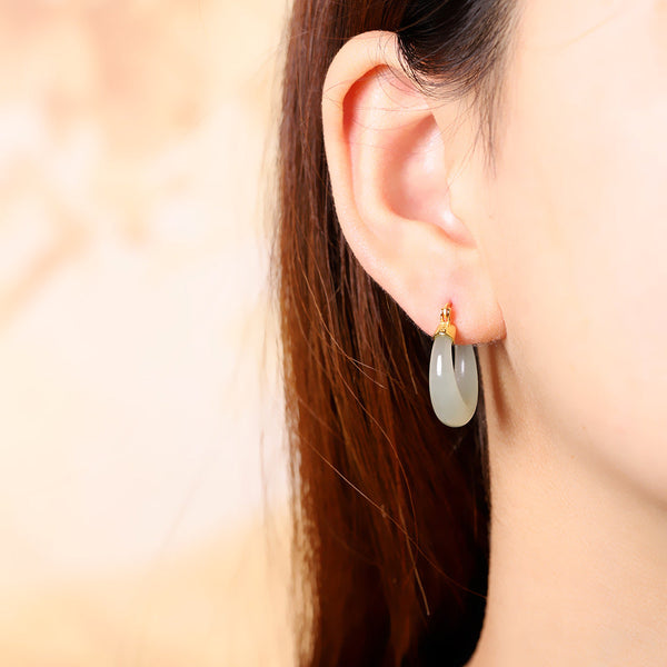 Elegant Gold & Silver Jade Hoop Earrings -  Collection