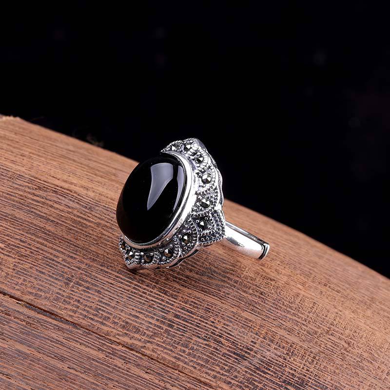 Vintage Black Onyx Sterling Silver Statement Ring