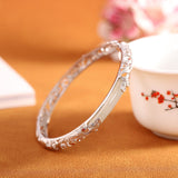 Elegant Jade and Silver Filigree Bangle -