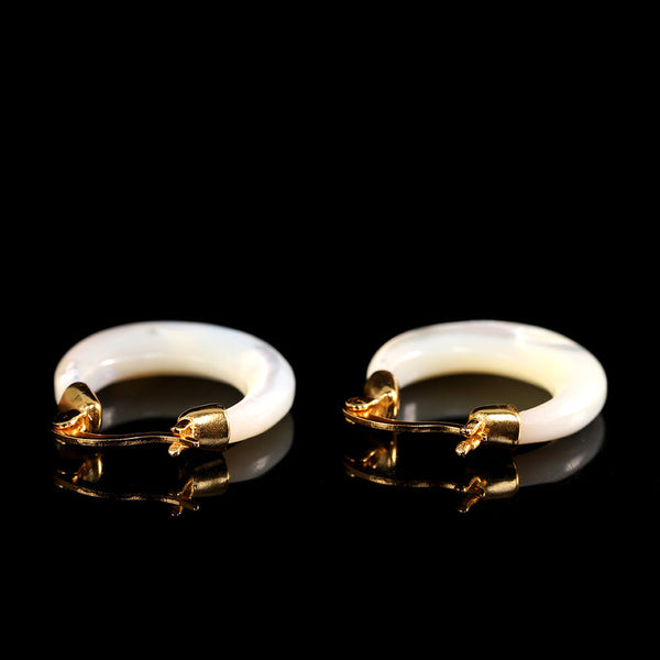 Gold-Plated Mother of Pearl Hoop Earrings