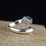 S925 Silver Ring with Golden Lion Emblem