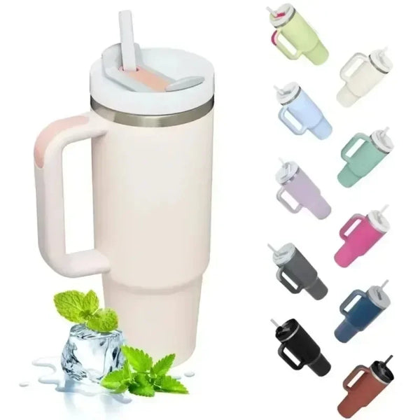 40oz Insulated Stainless Steel Tumbler with Handle and Straw