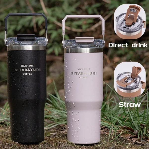 21oz/31oz Insulated Stainless Steel Tumbler with Handle and Straw