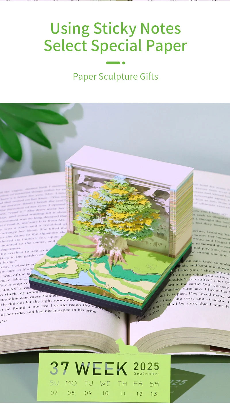 Calendar 2025 Desktop Decor 3D Notepad Sakura Treehouse 3D Memo Pad Block Note Offices Paper Notes Christmas Birthday Novel Gift