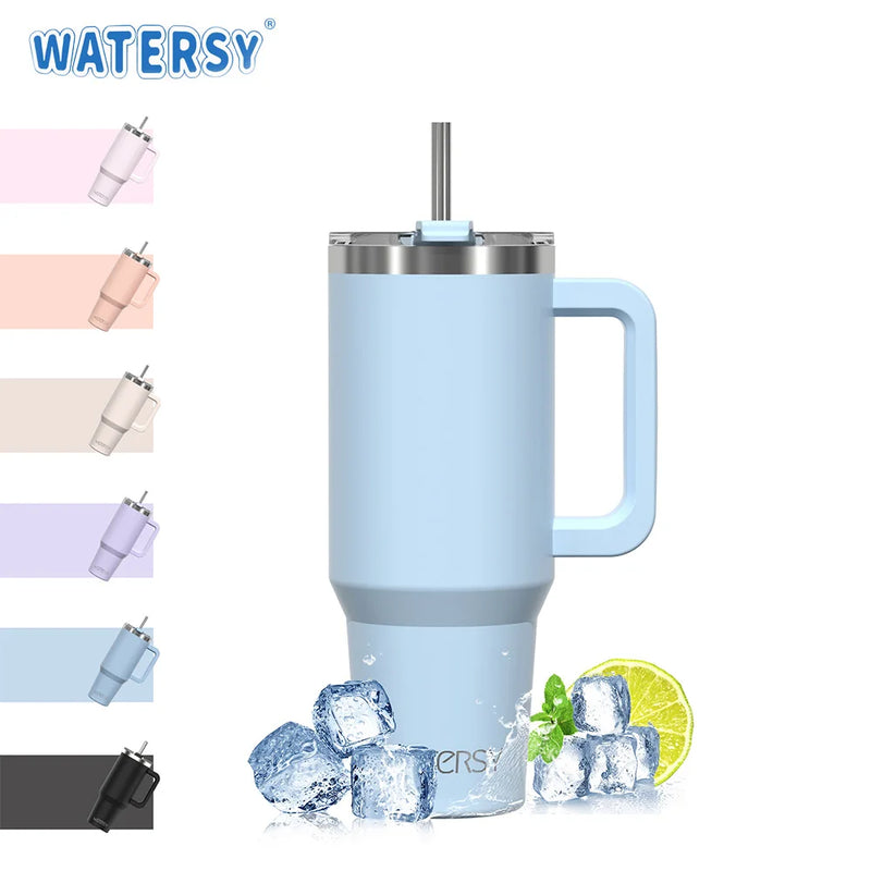 Watersy 40oz (1200ml) Insulated Stainless Steel Tumbler with Handle and Straw Lid