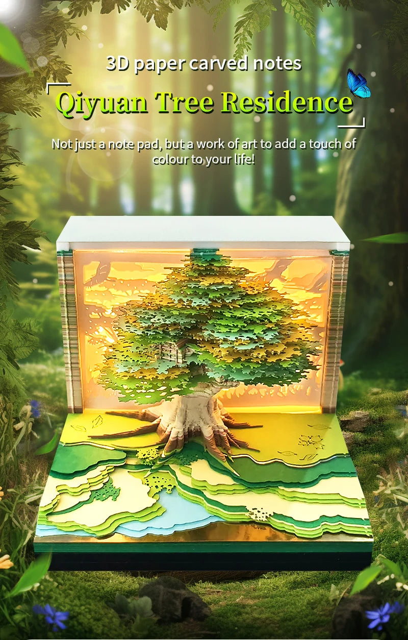 Calendar 2025 Desktop Decor 3D Notepad Sakura Treehouse 3D Memo Pad Block Note Offices Paper Notes Christmas Birthday Novel Gift