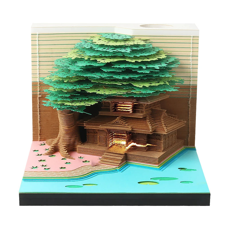 Calendar 2025 Desktop Decor 3D Notepad Sakura Treehouse 3D Memo Pad Block Note Offices Paper Notes Christmas Birthday Novel Gift