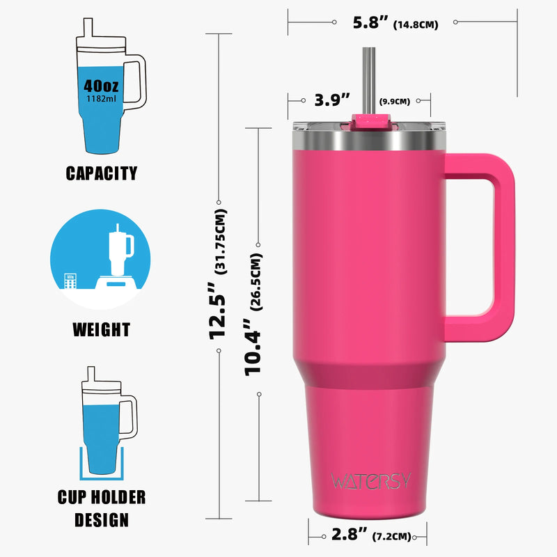 Watersy 40oz (1200ml) Insulated Stainless Steel Tumbler with Handle and Straw Lid