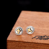 Golden Cross Emblem 925 Silver Stud Earrings