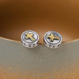 Golden Cross Emblem 925 Silver Stud Earrings