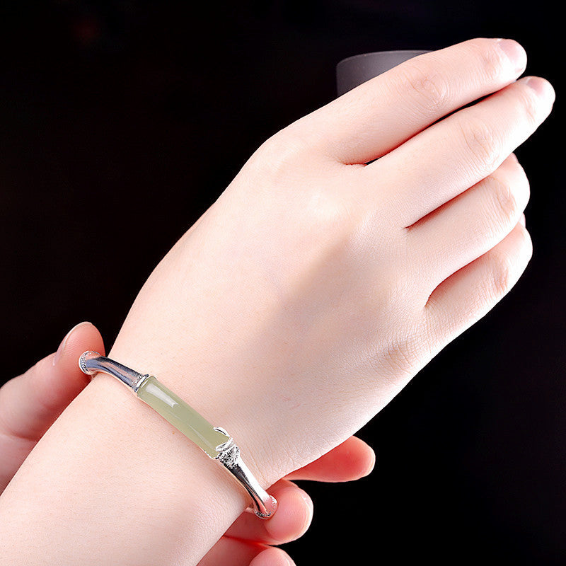 Elegant S925 Silver Jade Bamboo Bracelet - Chic