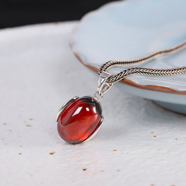 Garnet Sterling Silver Pendant for Elegant Women