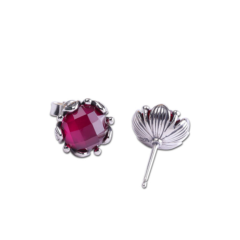 Sterling Silver Ruby Bloom Earrings -  Collection