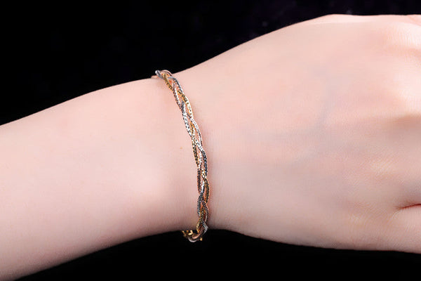 Tri-Tone Braided Gold Bracelet - Elegant Style