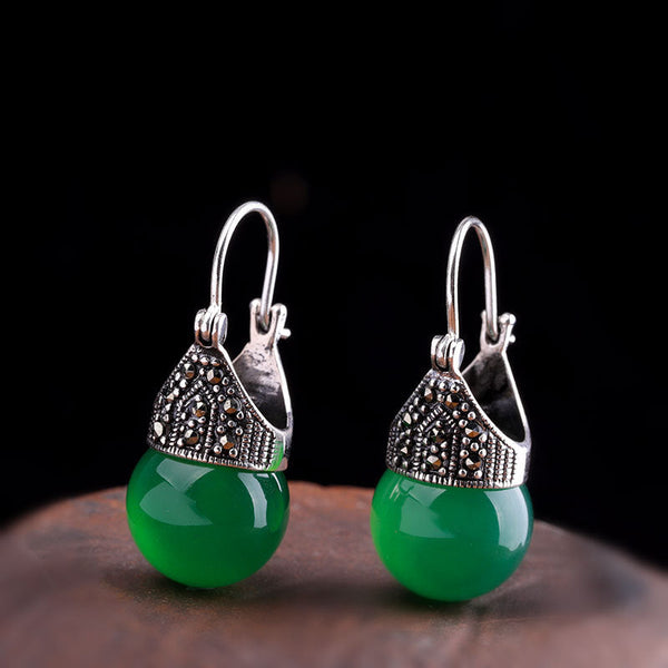 Elegant Silver & Green Jade Earrings - Vintage